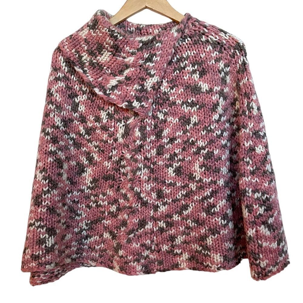 Patagonia Water Girl Chunky Knit Poncho Pink Gray OS Wool
